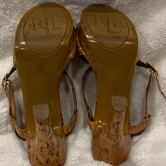 Lauren Ralph Lauren Filara Natural Glazed Cork Platform Sandals Heels Sz 9?? EUC - Picture 10 of 12